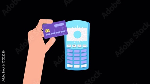 contactless, Wireless payment concept animation with. credit card and pos terminal. Cashless payment machine, ТАС, online cash desk, online banking, and electronic money, shopping photo