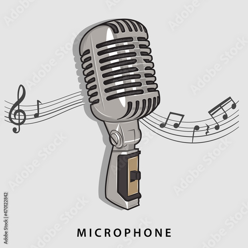 Vintage microphone. Music, voice, record icon. Recording studio symbol