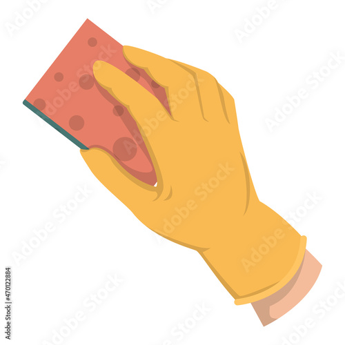 Hand in glove holding sponge vector isolated. Cleaning service, chores and housework concept. Tool for surface and crockery cleaning.