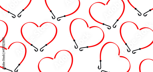 Cartoon i love fishing and hook withe love heart banner or fishing with love. Fish rods icon or pictogram. Favorite hobby sport for people.
