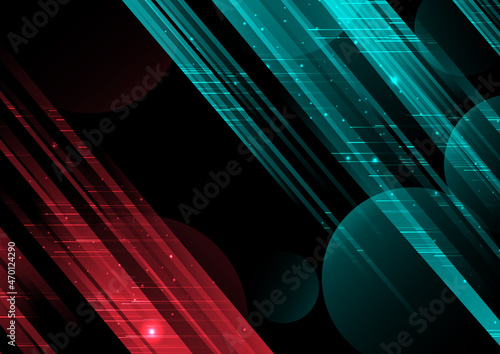 Abstract technology red and blue geometric diagonal overlapping hi speed line movement design background.