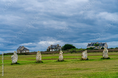 Frankreich, Bretagne, Finistère, Steinriehen von Lagatjar, Menhire, frühzeitliche Kultstätte