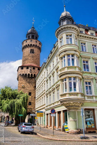 Obraz na płótnie görlitz, deutschland - saniertes eckhaus und reichenbacher turm w salonie