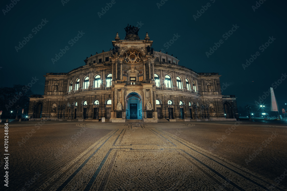 Opera house in Dresden at night. Semperoper Dresden