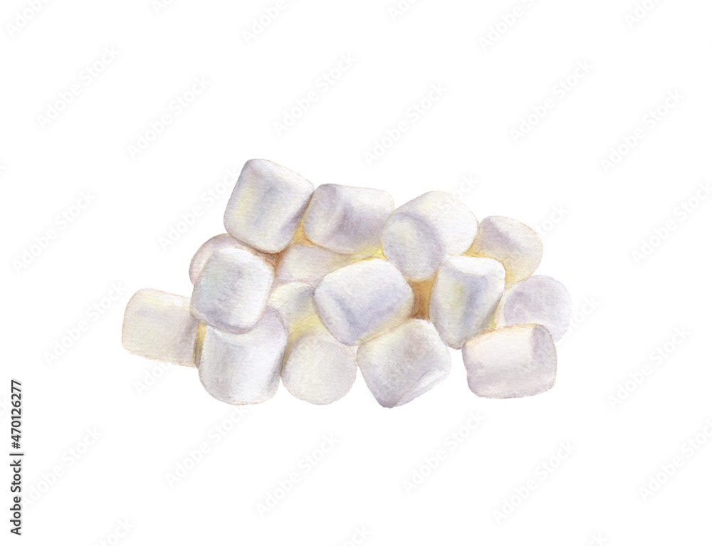 Marshmallows watercolor illustration isolated on white background Marshmallows watercolor illustration isolated on white background