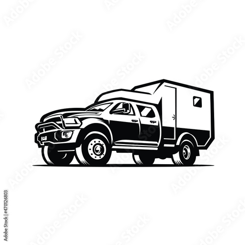 Camper truck overland 4x4 silhouette vector image illustration isolated