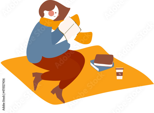Girl sitting and studying on floor. Girl reading books with coffee and books aside. Teenage girl sitting on floo. Educational concept. College girl reading books on the floor.
