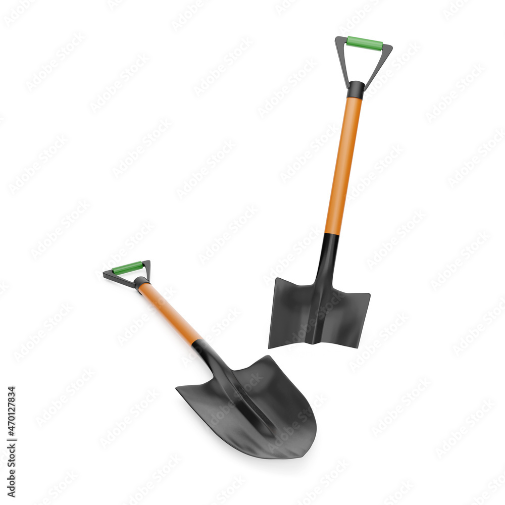 3D illustration of a shovel on a white background.