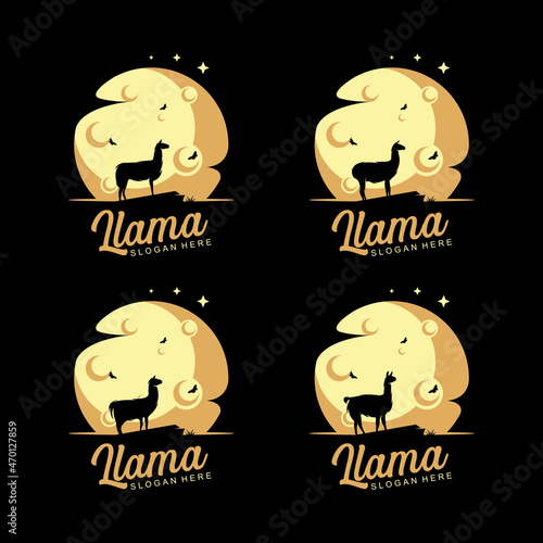 Llama silhouette logo on the moon