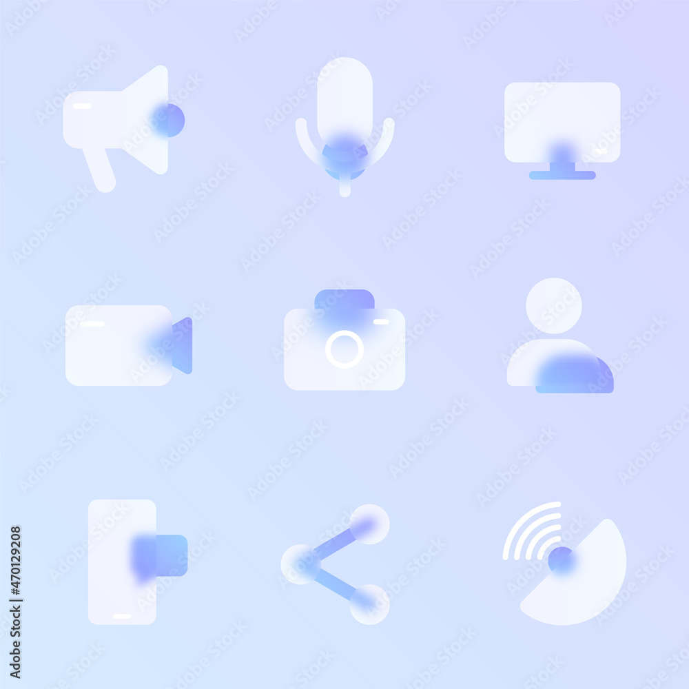 media glass morphism trendy style icon set. media transparent glass color vector icons with blur and purple gradient. for web and ui design, mobile apps and promo business polygraphy media glass morphism trendy style icon set. media transparent glass color vector icons with blur and purple gradient. for web and ui design, mobile apps and promo business polygraphy