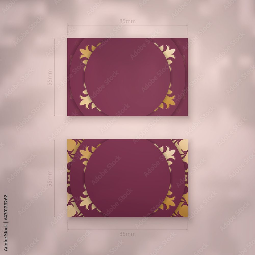 Abstract gold pattern burgundy business card for your brand.