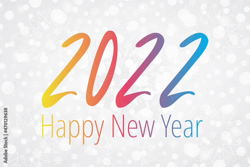 2022 New Year gradient symbol on snowflake background. Snow pattern, illustration for congratulation, decoration, celebration, design, greeting card, winter holiday