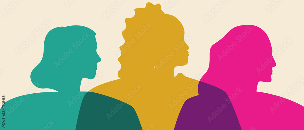 International Women for March 8, Silute Vector Stock Illustration with Feminism Concept or International Women's Day with Feminists