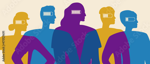 People with energy, self positive, Silute vector stock illustration with Positive people and Charge of energy or battery as a concept of mental health
