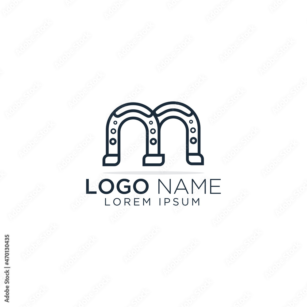 letter M horseshoe logo design,with line and outline style,icon emblems illustration template letter M horseshoe logo design,with line and outline style,icon emblems illustration template