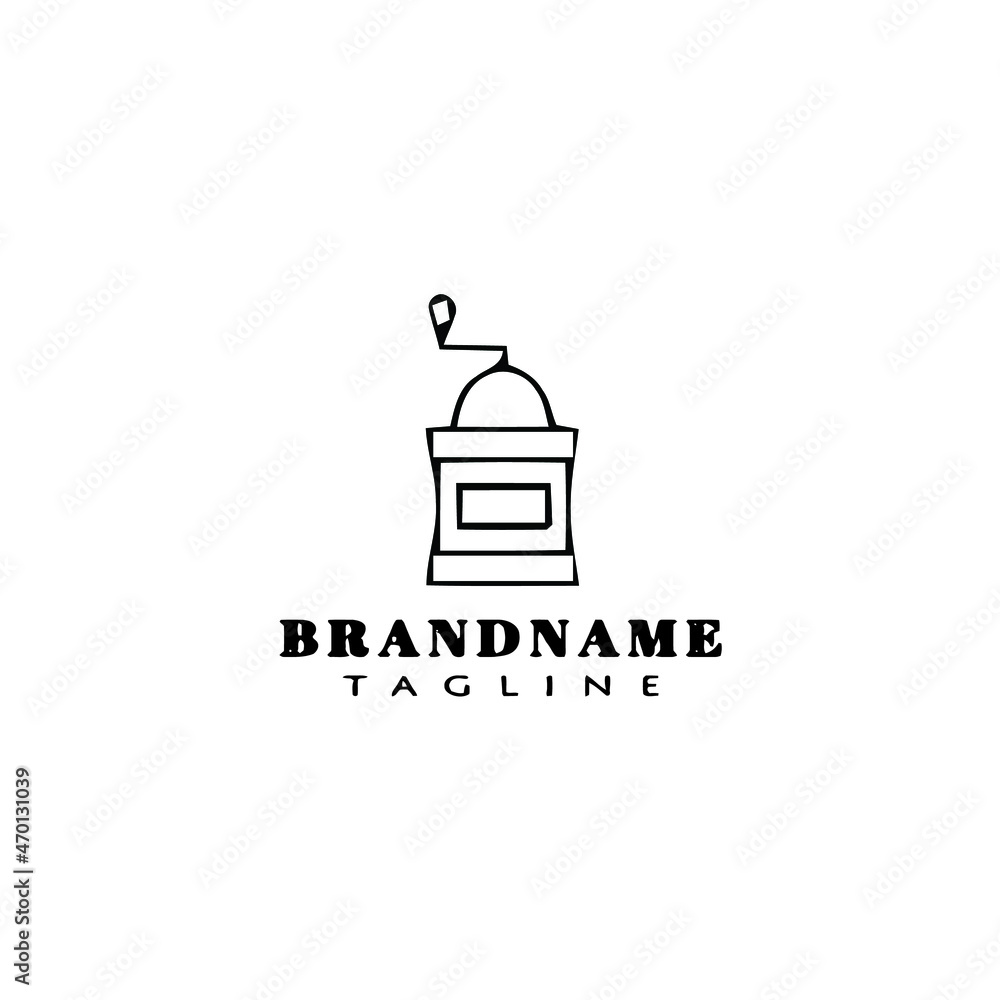 coffee grinder logo cartoon icon design template black isolated vector illustration