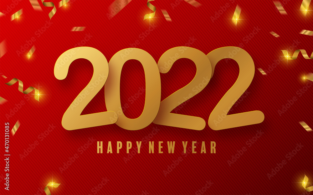 2022 Happy new year christmas design template. logo Design for greeting cards or for branding, banner, cover, card Happy new year 2022 with paper cut art and craft style on paper color background.