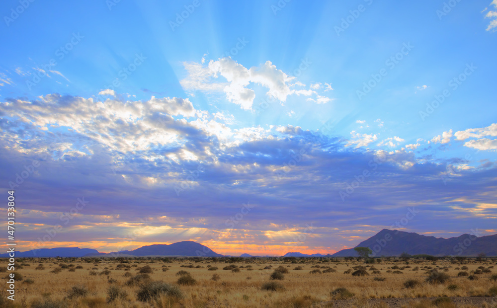 Dramatic sunrise in the Namibian desert - Sossusvlei in the Namib Desert, Namibia, Africa