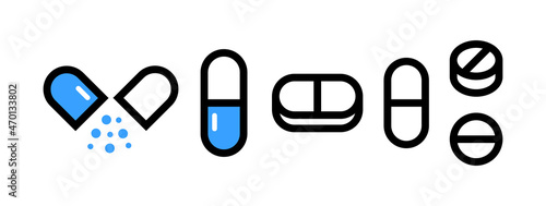 Pills icon isolated on white. Pills icons vector