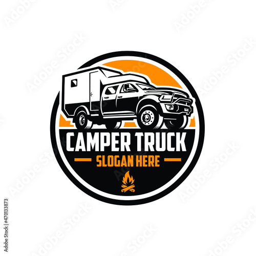 Camper truck overland camping vehicle circle emblem logo. Perfect logo for overland and adventurous car related business