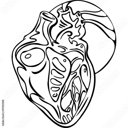 Realistic heart in front of the moon sketch vector illustration