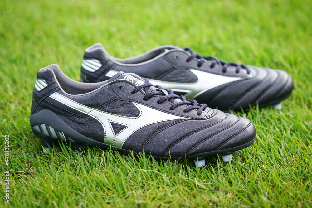 Thailand - November 2021 ; Mizuno launch the new "Morelia DNA" football  shoe as a classic design with lightweight kangaroo leather for player want  speed and comfortable feeling. Close-up. Stock Photo | Adobe Stock