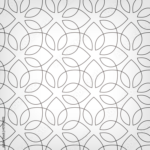 Pattern with thin elegant curved lines and petals forming floral ornamental wallpaper. Abstract vector monochrome texture with thin endless line. Geometric seamless background. Minimalistic design.
