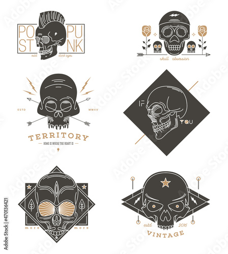 Thin line skull labels
