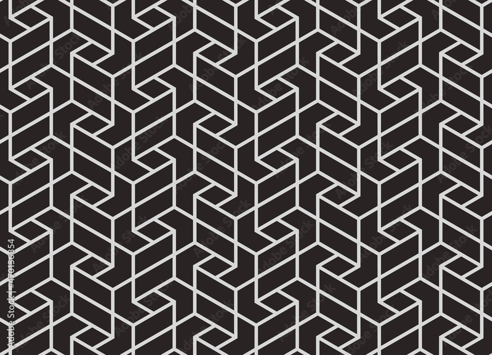 Seamless pattern with intersecting stripes and polygons on black backcround. Abstract vector design for louver, textile, fabric and wrapping. Seamless pattern with intersecting stripes and polygons on black backcround. Abstract vector design for louver, textile, fabric and wrapping.