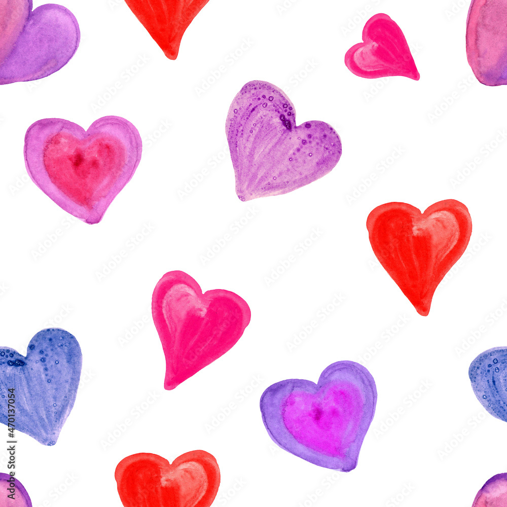 seamless pattern of watercolor hearts