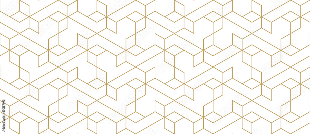 Pattern with thin straight golden lines and stars on white background. Seamless abstract monochrome linear design. Vector hexagonal background. Linear design for textile, wrapping, wallpaper. Pattern with thin straight golden lines and stars on white background. Seamless abstract monochrome linear design. Vector hexagonal background. Linear design for textile, wrapping, wallpaper.