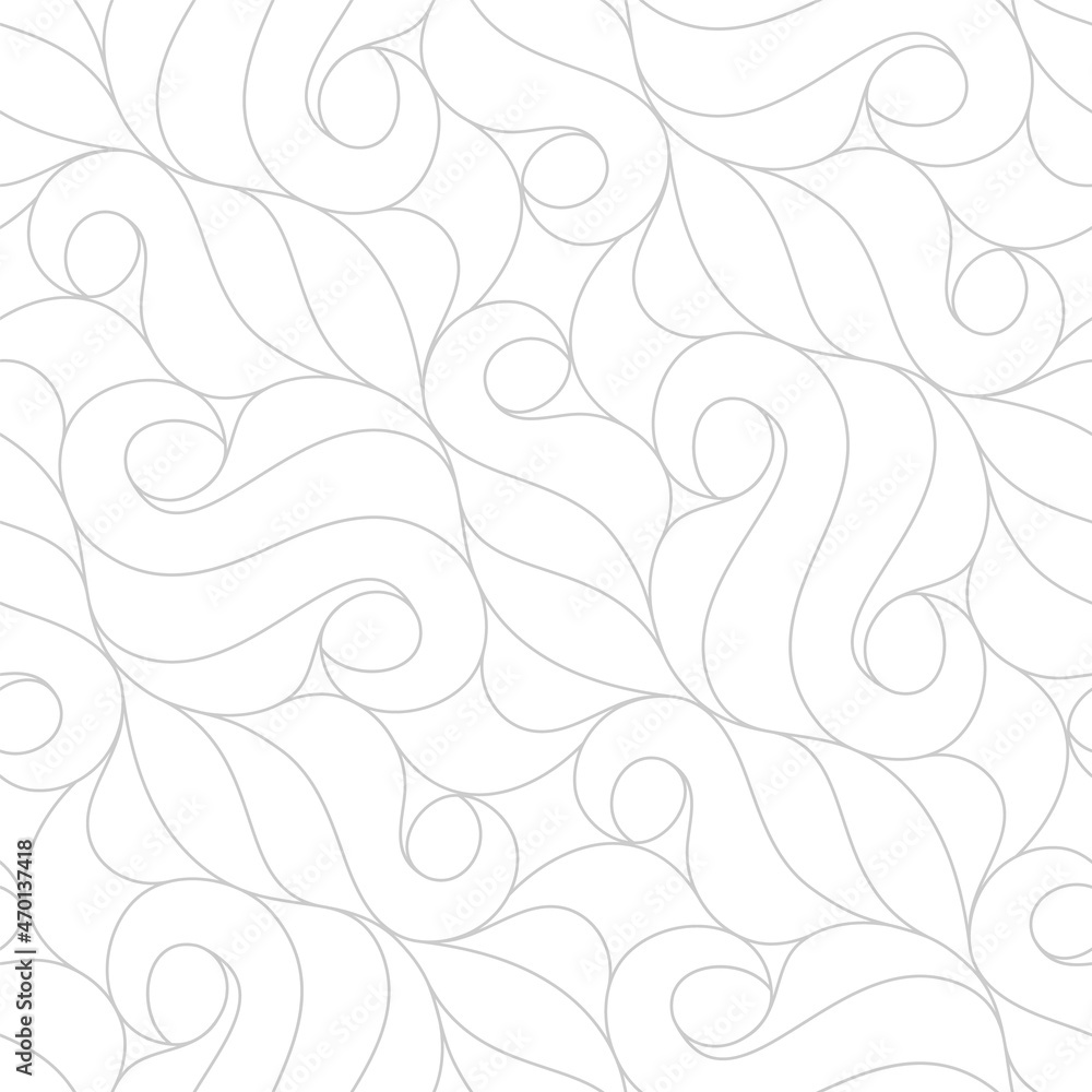 Seamless linear pattern with thin grey curl lines and scrolls on white. Monochrome stilized abstract floral pattern. Decorative lattice. Stylish swatch for design. Seamless linear pattern with thin grey curl lines and scrolls on white. Monochrome stilized abstract floral pattern. Decorative lattice. Stylish swatch for design.