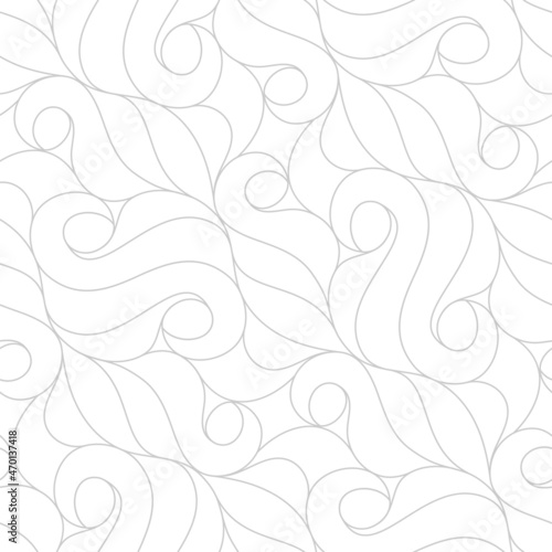 Seamless linear pattern with thin grey curl lines and scrolls on white. Monochrome stilized abstract floral pattern. Decorative lattice. Stylish swatch for design. photo