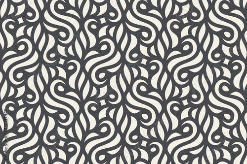 Seamless linear pattern with thin curl lines and scrolls. Monochrome stilized abstract floral pattern. Decorative lattice. Stylish swatch for design. photo