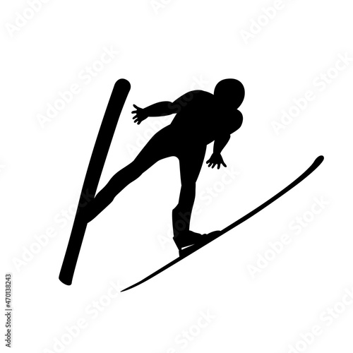 Ski jumping man silhouette. Winter sport vector icon.