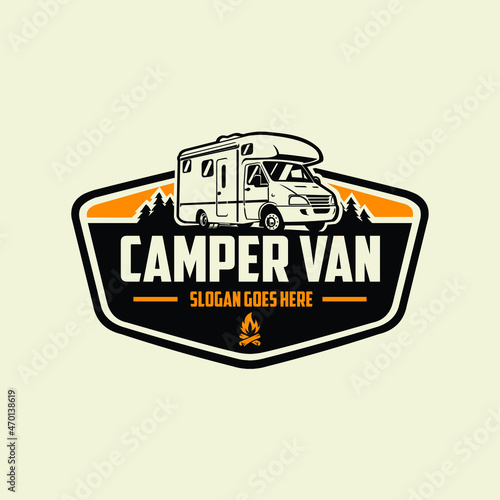 Obraz na plátně Classic style campervan RV motor home emblem ready made logo template