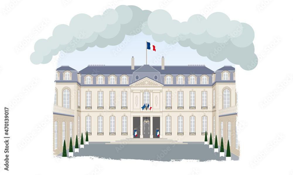 Dessin réaliste du palais de l’Elysée, résidence du président de la république française. - obrazy, fototapety, plakaty 