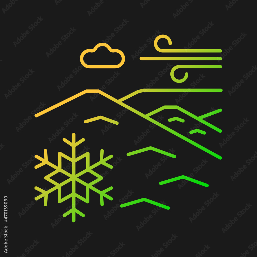 Cold desert gradient vector icon for dark theme. Polar desert. Snow and