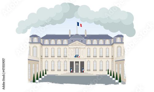 Dessin réaliste du palais de l’Elysée, résidence du président de la république française.
