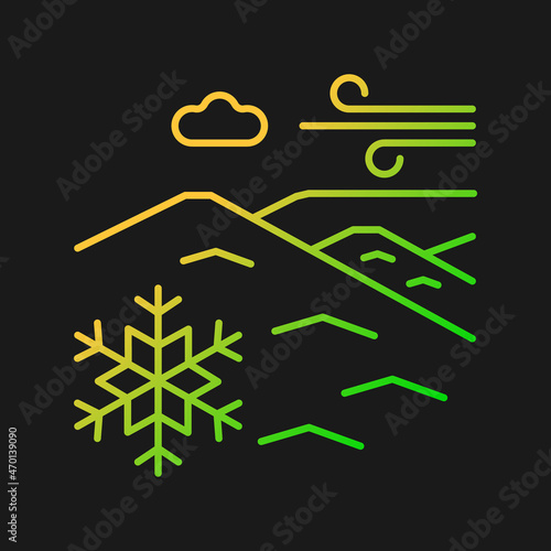 Cold desert gradient vector icon for dark theme. Polar desert. Snow and ice covered large plain area. Arctic land type. Thin line color symbol. Modern style pictogram. Vector isolated outline drawing