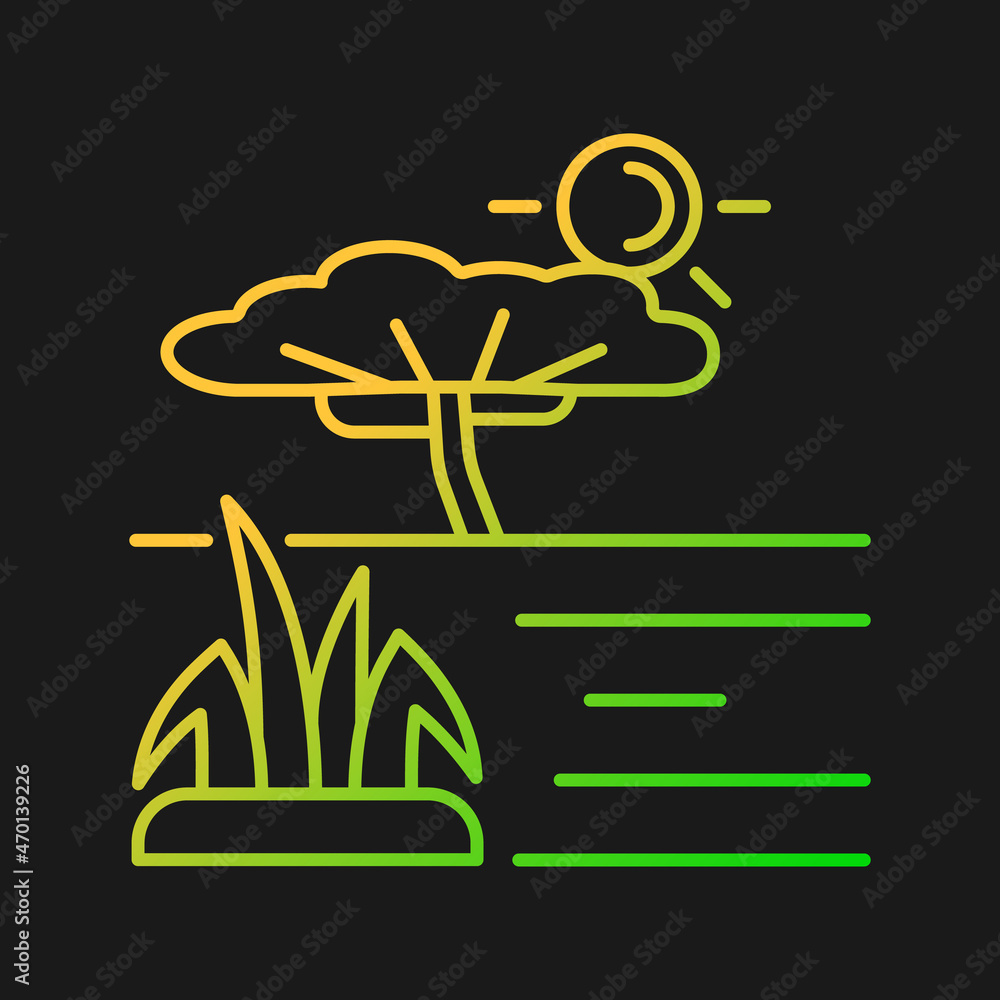 Savanna gradient vector icon for dark theme. African grassland and ...