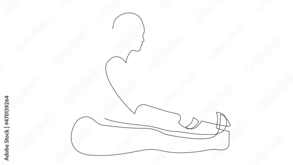 Self-drawing simple animation of continuous one line of Woman doing exercise yoga Seated forward bend pose with a strap. Stretching body concept. Drawing by hand, line on a white background. 4K Self-drawing simple animation of continuous one line of Woman doing exercise yoga Seated forward bend pose with a strap. Stretching body concept. Drawing by hand, line on a white background. 4K