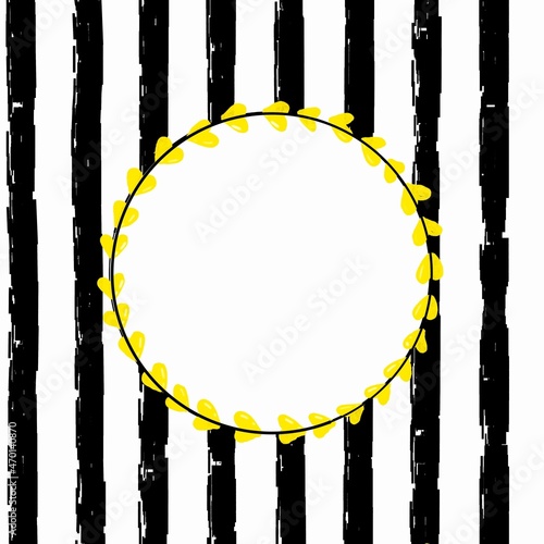 Yellowheart confetti seamless pattern on striped background. Yellow, white, black color. photo