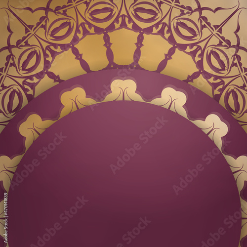 Burgundy postcard with Indian gold ornaments for your design.