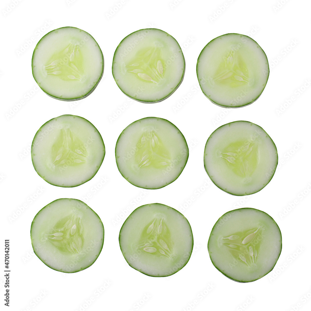 ripe cucumber and Cucumber slice isolated on a white background. ripe cucumber and Cucumber slice isolated on a white background.