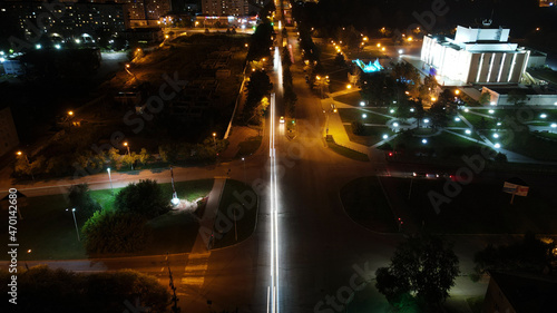 Aeria view of Crossroad, Alley, Theatre in the City in Night