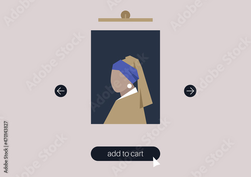 Add to cart button, an online Art auction, modern investment economy