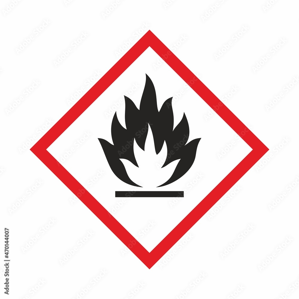 Flammable liquid sign. Flame image. Hazard class 3 (liquid). Red raster icon. The danger. Flammable liquid sign. Flame image. Hazard class 3 (liquid). Red raster icon. The danger.