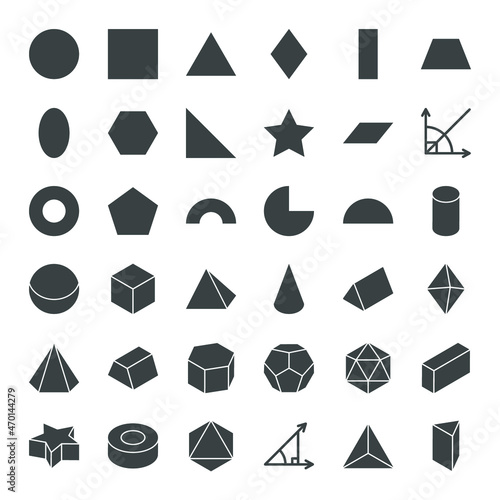 Geometric Forms Solid Web Icons. Vector Set of Platonic Solid Glyphs.