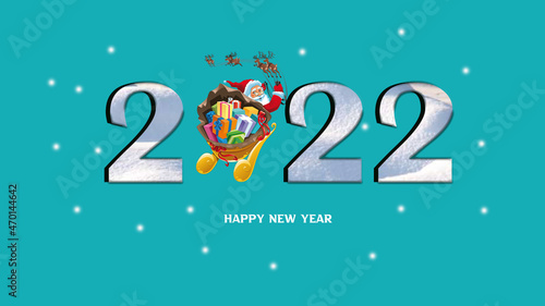 happy new year with santa clause decoration on blue background 
